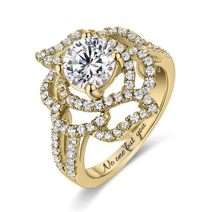 Engraved Gemstone Floral Wedding Ring In Gold
