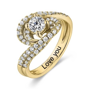 10k/14k Engraved Round Gemstone Swirl Promise Ring