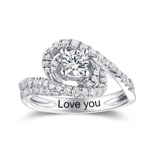 Engraved Round Gemstone Swirl Promise Ring In Silver