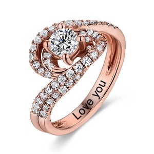 Engraved Round Gemstone Swirl Promise Ring In Rose Gold