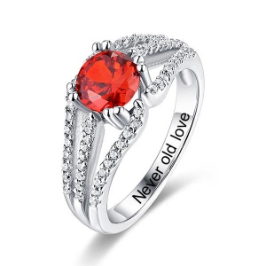 Engraved Halo Gemstone Bridal Ring For Special Her In Silver