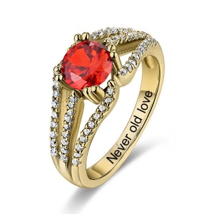 Engraved Halo Gemstone Bridal Ring For Special Her In Gold