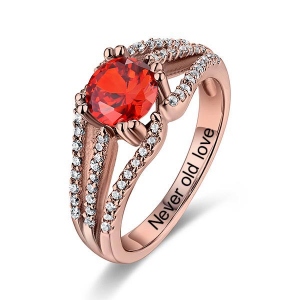 Engraved Halo Gemstone Bridal Ring For Special Her In Rose Gold
