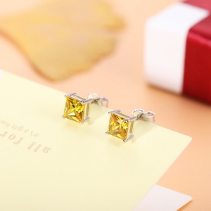 Personalized Square Birthstone Stud Earrings in Silver