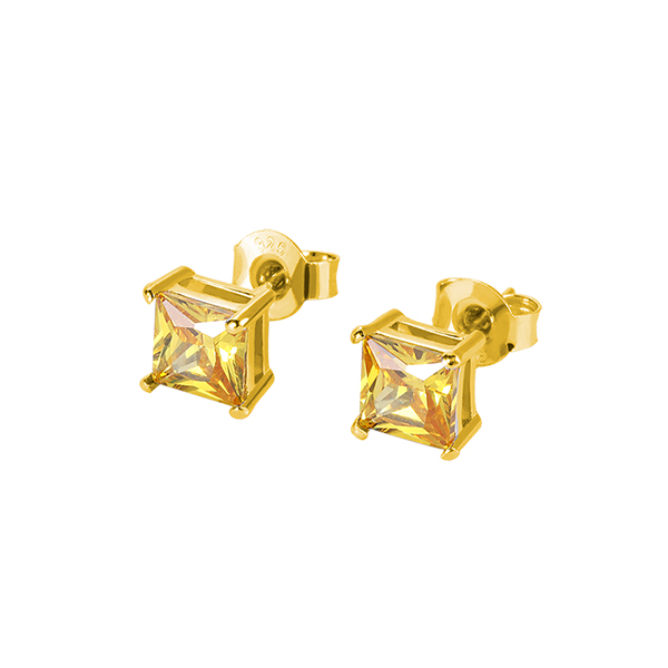 Personalized Square Birthstone Stud Earrings in Gold