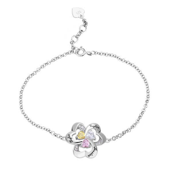 Personalized Heart Birthstone Bracelet in Silver - GetNameNecklace