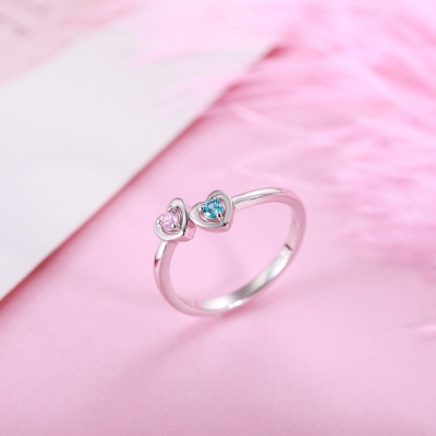 Personalized Double Heart Birthstone Promise Ring for Love