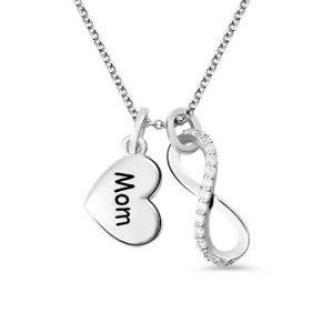 Custom Infinity Love Necklace Heart Charm For Mom Sterling Silver