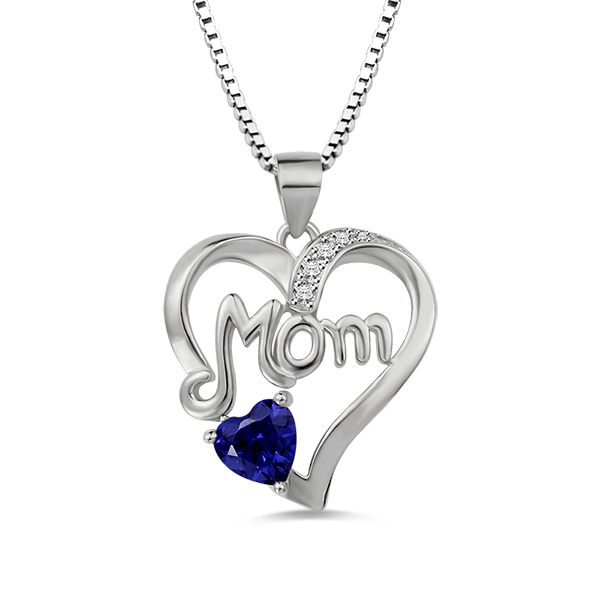 Mom Heart Necklace With Birthstone In 925 Sterling Silver