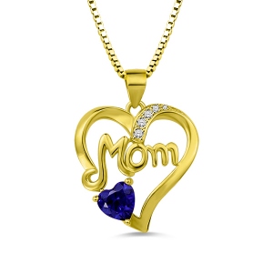 Mom Heart Necklace With Birthstone 18K Gold Plated