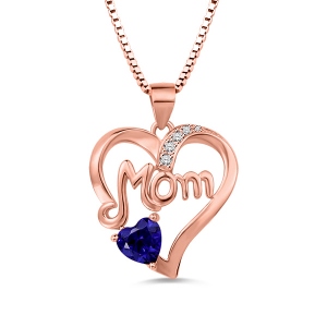 Mom Heart Necklace With Birthstone Rose Gold