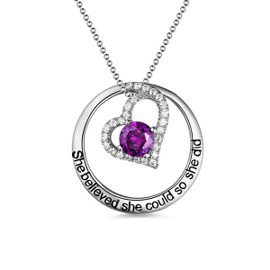 Customized Engraved Open Heart Circle Birthstone Necklace In Sterling Silver