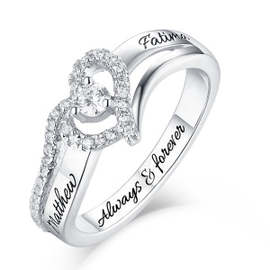 Sterling Silver Heart Shape CZ Ring with Engraved Name 