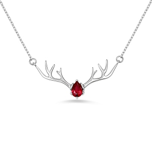 Customized Deer Antler Birthstone Necklace In Sterling Silver