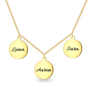 Personalized Triple Discs Necklace In Gold