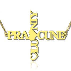 Personalized 2 Names Crossed Necklace Gold Plated 925 Silver