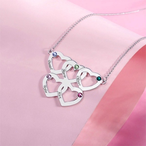 Engraved 1-5 Intertwined Hearts Necklace with Birthstones Sterling Silver