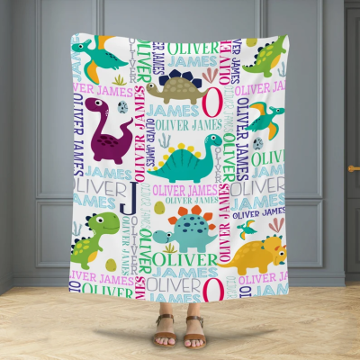 ❤️Buy 2 FREE SHIPPING❤️Personalized Dinosaur Blanket, Custom Name Blanket, Gift For Girl, Gift For Boy, Personalized Gifts