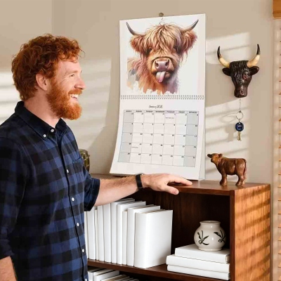 Highland Cow 12 Months Calendar 2026, Watercolor Monthly Wall Calendar, Home Decor, Birthday/Christmas Gift for Highland Cow Lovers/Farmers/Family