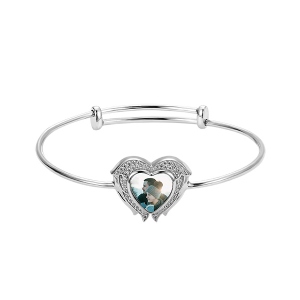 Personalized Angel Wings Heart Photo Bangle with Birthstone