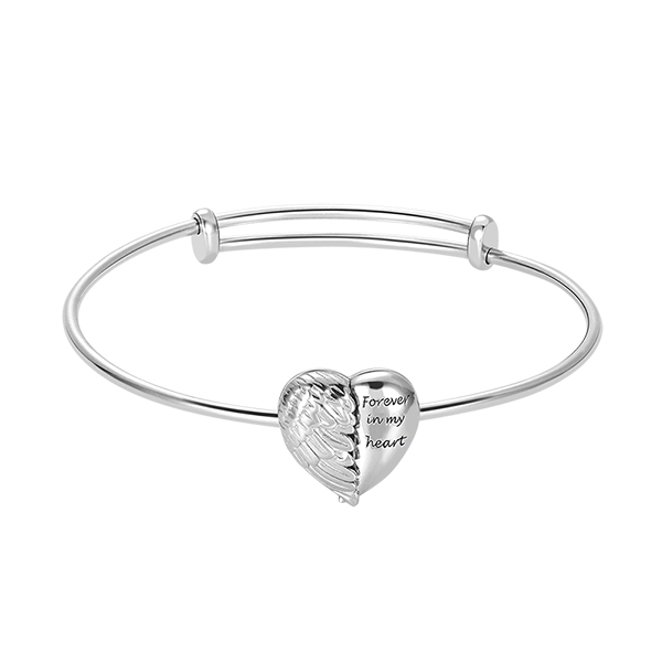 Engraved Heart-shaped Photo Locket Bracelet
