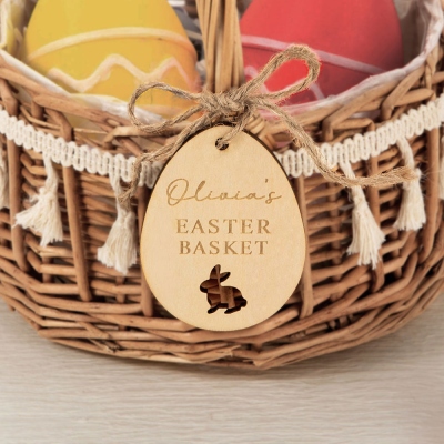 Personalized Name Engraved Easter Basket Tags, Easter Egg Bunny Name Tags Set of 2, Wooden Easter Egg Hunt Labels, Easter Gifts for Kids/Family