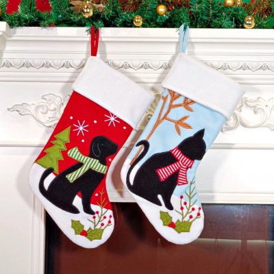 Personalized Embroidered Name Dog/Cat Christmas Stocking, Cute Pet Design Stocking, Winter Holiday Home Decor, Christmas Gift for Pet Owners/Lovers