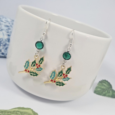 Örhängen med hänge i julsten och födelsesten, fina hängande örhängen i sterlingsilver 925, festliga smycken, julklapp till henne/mamma/älskare