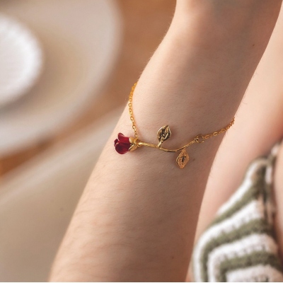 Custom Initial Rose Bracelet, Sterling Silver 925 Flower Bracelet, Women's Christmas Jewelry, Anniversary/Christmas Gift for Mom/Girlfriend/Bridesmaid