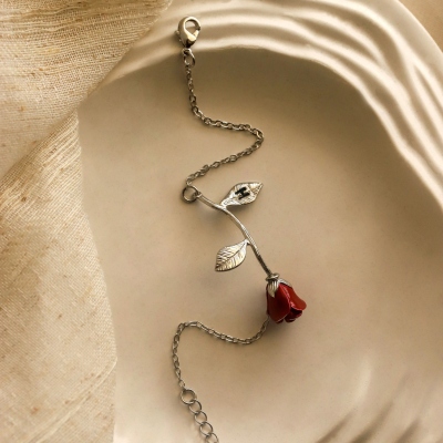 Custom Initial Rose Bracelet, Sterling Silver 925 Flower Bracelet, Women's Christmas Jewelry, Anniversary/Christmas Gift for Mom/Girlfriend/Bridesmaid