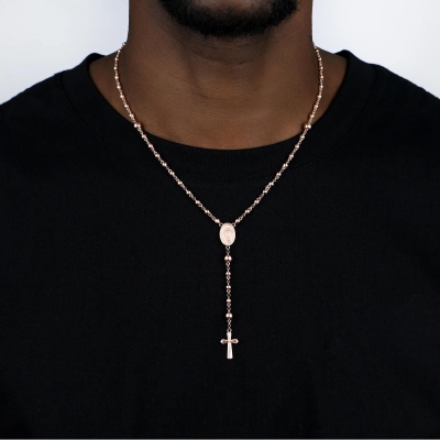 Personligt Jungfru Maria Rosenkranshalsband med Kors, Sterling Silver 925 Andliga Religiösa Smycken, Dop/Första Kommunion Gåva till Honom/Hennen