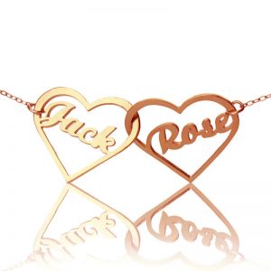 2 Hearts Rose Gold Plated Silver 925 Love Necklace With Names