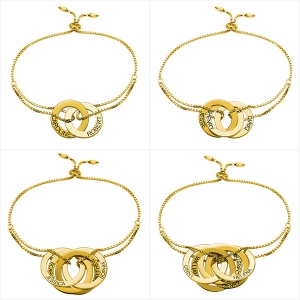 Engraved Interlocking Russian Rings Bracelet in Gold