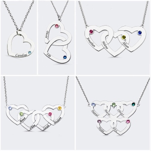 Engraved 1-5 Intertwined Hearts Necklace With Birthstones Sterling Silver