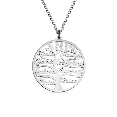 Family Tree Necklace with 1-9 Name Engraved Gift for Mom