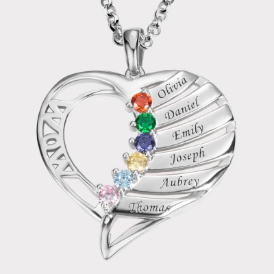 Personalized 6 Names and 6 Birthstones Family Necklace for Mother