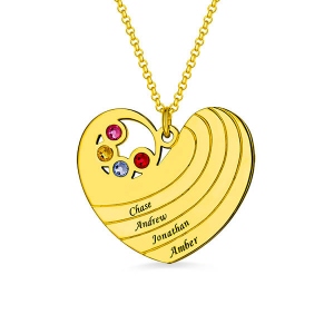 Personalized Heart Necklace with Birthstone& Name In Gold