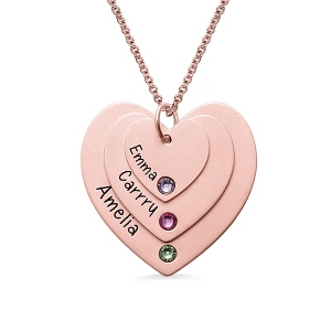 Triple-Heart Name Necklace With Birthstones In Rose Gold