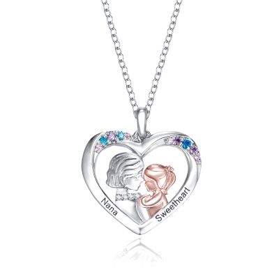 Custom Engraved Grandmother and Granddaughter Heart Necklace, Sterling Silver 925 Love Heart Pendant, Birthday/Mother's Day Gift for Grandma/Mom