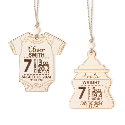 Personalized Baby Birth Stats Announcement Christmas Ornament, Baby's First Christmas Wooden Hanging Decor, Baby Shower/Christmas Gift for New Parents