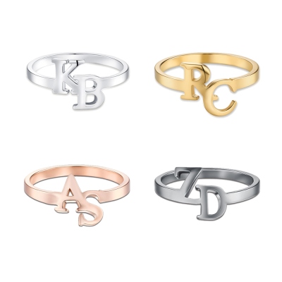 Personalized Unisex Double Initial Ring, Two Letters Ring, Alphabet Jewelry, Gift for Couple/Besties/Girlfriend/Sister