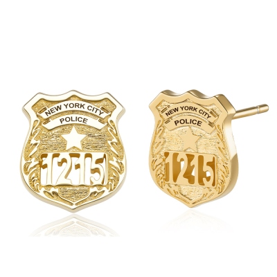 Personalized Police Badge Stud Earrings, Custom Department & Number Unisex Police Officer Earrings, Police Day/Anniversary Gift for Police Wife/Family