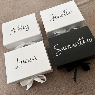 Presentask med namn, tumlare och smyckeskrin, magnetisk presentask med text till brudtärna, födelsedags-/jul-/bröllopspresent till brudtärnor