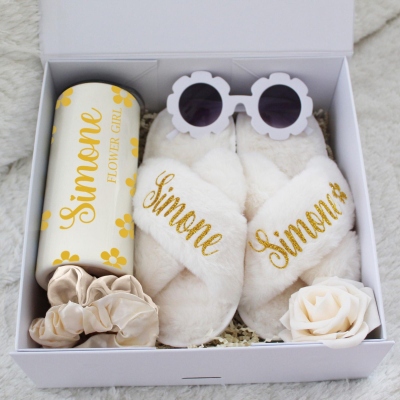 Personalized Name Flower Girl Proposal Gift Box Set, Keepsake Bundle from Bride with Six Color Themes, Wedding/Birthday/Christmas Gift for Kids/Girls