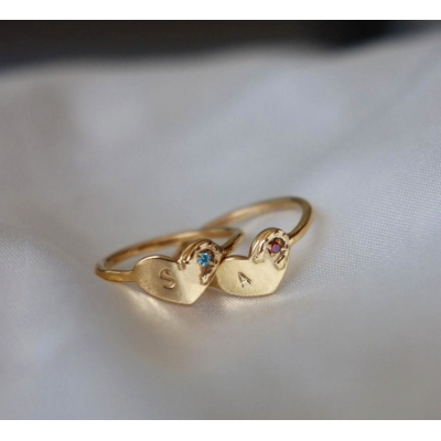 Personalized Initial & Birthstone Horseshoe Heart Ring, Sterling Silver 925 Dainty Lucky Jewelry, Christmas/Birthday Gift for Her/Wife/Horse Lovers