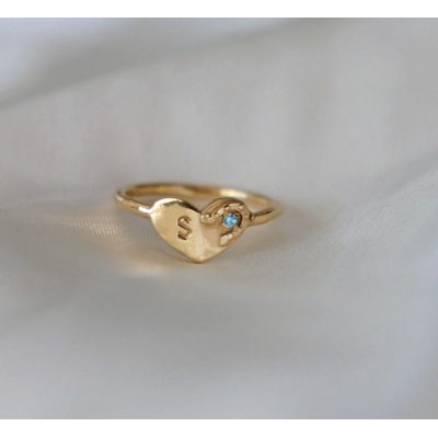 Personalized Initial & Birthstone Horseshoe Heart Ring, Sterling Silver 925 Dainty Lucky Jewelry, Christmas/Birthday Gift for Her/Wife/Horse Lovers