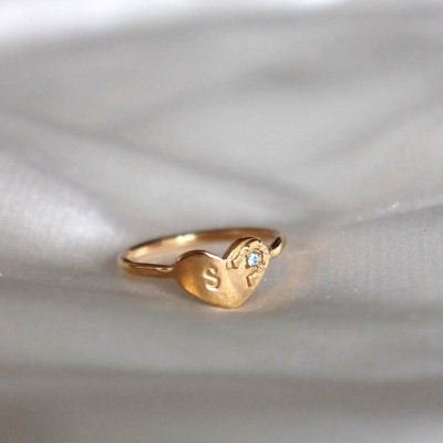 Personalized Initial & Birthstone Horseshoe Heart Ring, Sterling Silver 925 Dainty Lucky Jewelry, Christmas/Birthday Gift for Her/Wife/Horse Lovers