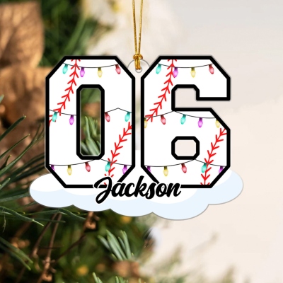 Personalized Name & Number Christmas Light Baseball Ornament, Acrylic Christmas Tree Hanging Decoration, Christmas Gift for Baseball Lovers/Players