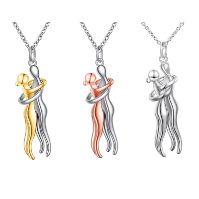 Parhalsband, Romantiskt hänge i sterlingsilver 925 med kärleksfigurer som kramar, Alla hjärtans dag/årsdag/födelsedagspresent till par/honom/henne