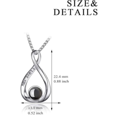 Personalized Photo Engraved Projection Infinity Necklace, I Love You in 100 Languages Picture Inside Jewelry, Anniversary Gift for Mom/Grandma/Couple